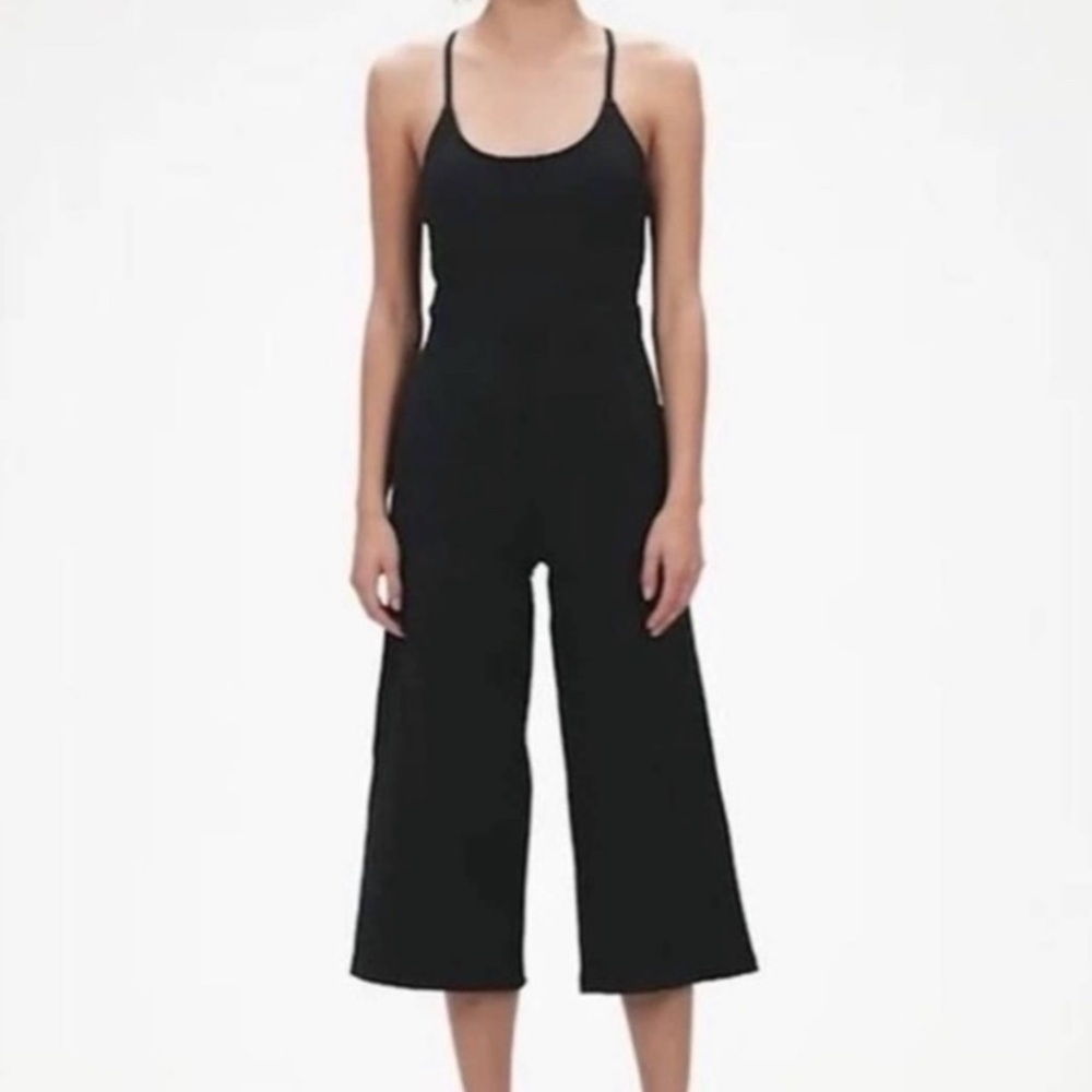 Gap Fit Athletic Navy Blue Ribbed Wide Leg Jumpsuit Crop Yoga Loungewear Medium